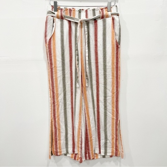 Indigo Rein Linen Blend Stripe Wide Leg Panta Belted Vacation Flowy Festival M - Picture 1 of 8